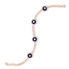 This stunning bracelet features bezel-set diamond links and four evil eye stations set with vibrant lapis and sparkling diamonds. Lobster claw clasp. -14k gold weighing 9.72 grams -160 round diamonds weighing 1.12 carats -4 lapis totaling 3.6 carats Available in rose, yellow, and white gold Please allow 4-6 weeks for delivery if item is not in stock. Item no. BR00876 Diamond Evil Eye, Bezel Set Diamond, Evil Eye Bracelet, Sparkle Diamonds, Bezel Setting, Evil Eye, White Gold Diamonds, Fashion Bracelets, Round Diamonds