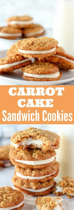 carrot cake sandwich cookies stacked on top of each other