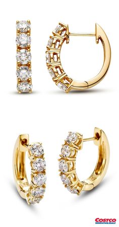 14k Gold Hoop Diamond Earrings With Pave Setting, Yellow Gold Hoop Earrings With Prong Set Cubic Zirconia, Luxury Gold Plated Diamond Cut Hoop Earrings, Rose Gold Cubic Zirconia Diamond Earrings With Pave Setting, Earring Huggies, Round Rose Gold Cubic Zirconia Diamond Earrings, Unique Hoop Earrings, Long Bridal Earrings, Diamond Cluster Earrings