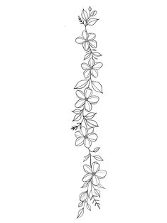 a black and white drawing of flowers on a vine