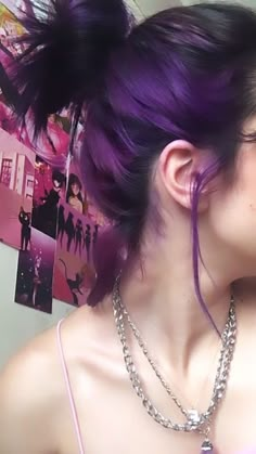 Cute Hair Colors Asian, Dark Purple On Blonde Hair, Black And Purple Hair Dye Ideas, Short Purple Hairstyles, Lunar Tides Cranbaby Hair, Dark Purple Dyed Hair Underneath, Purple Hair Inspo Short, Y2k Purple Hair, Purple Hair Designs