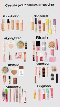 Create your own makeup routine? Makeup Routine Journal, Makeup Morning Routine, Great Makeup Products, Simple Makeup Products Natural, Makeup Prep Routine, Back To School Makeup Products, Cheap Makeup Routine, Make Up Routine Aesthetic, Good Makeup Routine