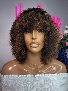 100% Human Hair  Custom Made Wig Curly water wave curls with highlights   10 Inches  No Closure  Fringe wig with bangs  Ready to ship Water Curls Wig, Curls With Highlights, Water Curls, Curls Wig, Fringe Wig, Wave Curls, Wig Curly, Waves Curls, No Closure