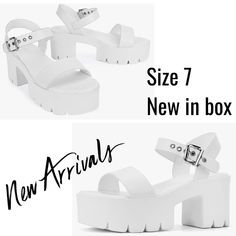 New In Box White Strapy Sandals Size 7 White Slip-on Synthetic Sandals, White Synthetic T-strap Sandals, Adjustable White T-strap Sandals With Buckle Closure, White Adjustable T-strap Sandals With Buckle Closure, White Synthetic Wedge Sandals With 4-inch Heel, Women's Shoes Sandals, Sandals, Women Shoes, White