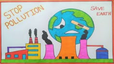 stop pollution drawing(save earth) simple and easy  @howtofunda #craftpiller Stop Pollution Drawing, Stop Pollution Poster, Pollution Poster Drawing, Pollution Landscape, Save Environment Drawing, Poster On Pollution, Pollution Poster