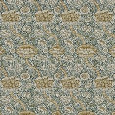 an intricately designed wallpaper with flowers and leaves in green, beige and brown colors