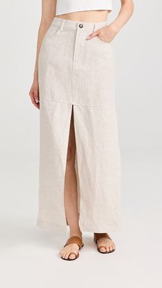 Reformation Tazz Linen Maxi Skirt | Shopbop Linen Skirt Pattern, Linen Skirt Set, Shrunken Sweater, Reformation Clothing, Linen Maxi Skirt, Carbon Neutral, Oatmeal Color, Skirt White, Linen Skirt