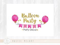 balloon party banner with pink and gold balloons