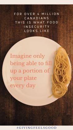 a plate with noodles on it that says imagine only being able to fill up a portion of your plate every day