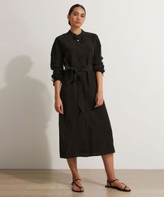 Designed in collaboration with The Curated, this easy-to-wear midi dress is crafted from light and breathable linen, and is complete with a removable waist tie. Black Linen Dress, Styles Inspiration, Wardrobe Style, Linen Dress, Black Media, Waist Tie, Apparel Accessories, Black Dress, Midi Dress