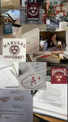 the collage shows many different types of papers and logos on them, including one for harvard