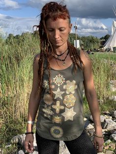 Front Print Symbol tree - high definition silk screen printing with seven uv colors, including glow in the dark Vest Tops Women, Women Vest, Headband Men, Tree Woman, Tube Scarf, Festival Tops, Tank Top Dress, Silk Screen Printing, Burning Man