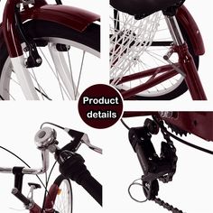 four different views of the front and back of a bicycle