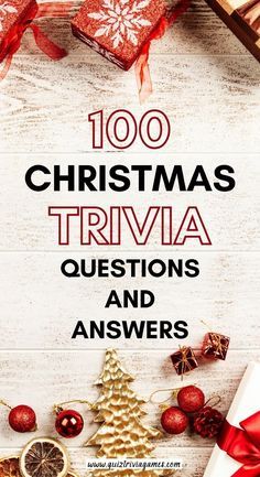 christmas trivia questions and answers with presents on the table in front of it,