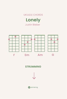 the ukulele chords are shown in green and pink, with red dots on them