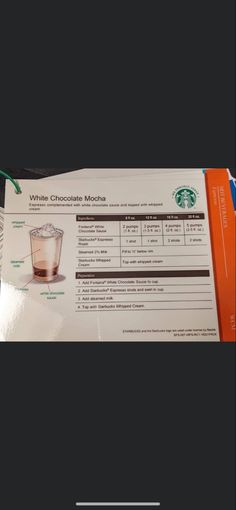 the receipt for starbucks's white chocolate mocha is shown in front of it