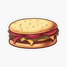 a large sandwich sticker with meat and cheese on it's crusty bun