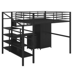 Maximize your space with the Full Metal Loft Bed. This bed features a sturdy metal frame and ladder, offering a secure and durable foundation. The included table set offers a convenient workspace, perfect for studying or enjoying a meal. The wardrobe provides ample storage space for your clothes, shoes, and other essentials. The design blends functionality with style, making it an excellent addition to any small living space. Harriet Bee | Harriet Bee Iliyan Loft Bed w / Drawers 70.9 H x 92.7 W… Bed With Table, Desk And Wardrobe, Big Wardrobe, Modern Loft Bed, Full Loft Bed, Metal Loft Bed, Contemporary Loft, Clothes Rod, Stair Storage