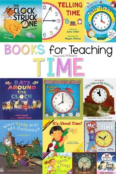 there are many books for teaching time on this page and the title is below it