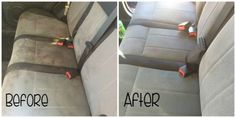 before and after photos of the interior of a car, showing how to clean seats