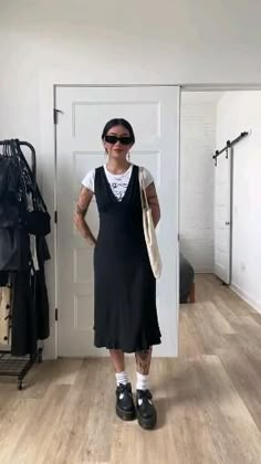 Shirt Over Mini Dress, Sheer Dress Outfit Casual Summer, Black Loose Dress Outfit, Shirt With Dress Under It, Long Spaghetti Strap Dress With Shirt Under, Dress Layers Outfit, Dress With Tshirt Under Outfits, Summer Dress With Shirt Under, Tee Under Dress Outfit