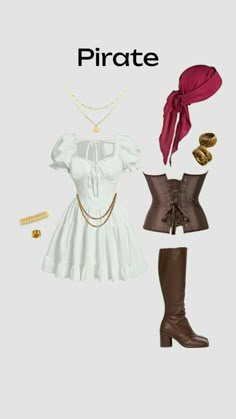 an image of a woman's outfit with boots and accessories on the cover of pirate magazine