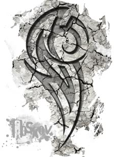 a black and white drawing of the letter s on a piece of paper with paint splattered over it