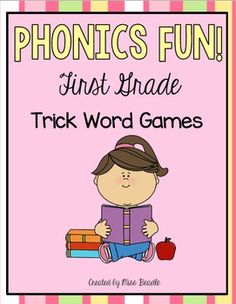 a pink and green striped book cover with the words,'level i trick word games '