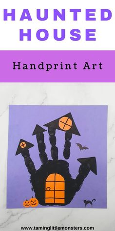 a handprint art project for halloween with the words, painted house and bats on it