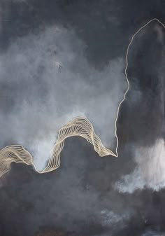 an abstract painting with wavy lines in the sky