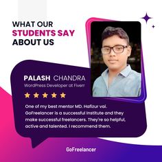 GoFreelancer Student Testimonial Student Testimonial Design, Student Testimonial, Wordpress Developer, Cover Art Design, Success Story, Social Media Design Graphics