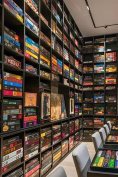 a room filled with lots of books and video games