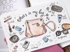 there is a card with an image of purses and other items on it,