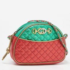 GUCCI Multicolor Quilted Leather Mini Trapuntata Crossbody BagThis mini Trapuntata crossbody bag by Gucci is a great option for carrying your essentials. This quilted leather bag has a compact size with a signature motif on the front and a zipper to secure the fabric leather interior. Designed to be ideal for everyday use, this crossbody bag is a must have. Size: Height: 12.5 cm, Width: 4.5 cm, Length: 18 cmMaterial: Leather Gucci Mini, Live Photo, Gucci Handbags, Quilted Leather, Metallic Leather, Wasting Time, Green Bag, Leather Mini, Italian Fashion