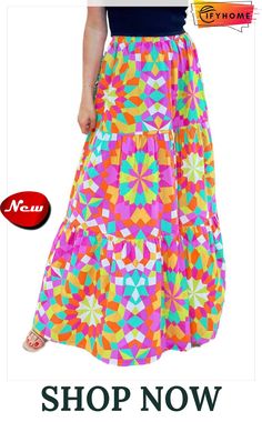 Multicolor Abstract Floral Pattern Maxi Skirt Vibrant Summer Skirt, Spring Vacation Skirt With Vibrant Print, Chic Multicolor Maxi Skirt For Beach, Summer Multicolor Maxi-length Bottoms, Multicolor Maxi Length Summer Bottoms, Multicolor Maxi Skirt For Summer Vacation, Summer Multicolor Vibrant Print Skirt, Vibrant Print Summer Skirt, Multicolor Summer Maxi Skirt