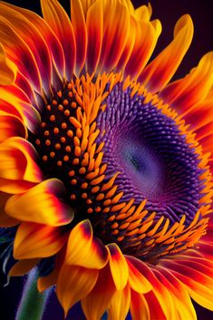 a large sunflower with bright colors on it's petals is shown in close up