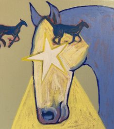 a painting of a horse with three stars on it's face and two other horses in the background