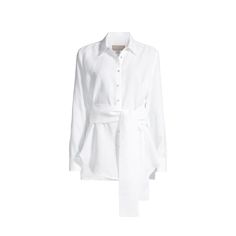 New Size 40 (Xs) $445 Details Self-Tie Sash Transforms This White Linen Button Down Into An Elegant Statement Shirt. Shirt Collar Long Sleeves Button Down Front Button Cuffs Self-Tie Wrap Waist High-Low Hem 100% Flax Linen Machine Wash Imported Of Italian Fabric Size & Fit About 30.7" From Shoulder To Hem Our Products Are 100% Genuine. In All Cases We Stand By The Authenticity Of Every Product Sold. Our Clothing, Handbags, Shoes May Have A Black Or Red Line Strikethrough Label. If Strikethrough Elegant Belted Blouse For Work, Elegant Linen Blouse With Spread Collar, Elegant Long Sleeve Belted Top, Belted Blouse For Workwear, Elegant White Top With Tie Waist, Crochet Lace Shorts, Tassel Blouse, White Short Sleeve Tops, Lace Sleeve Top