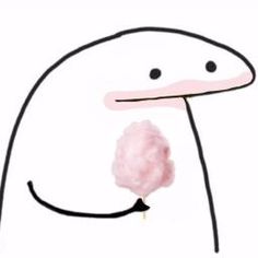 a drawing of a person with a pink pom - pom in his mouth