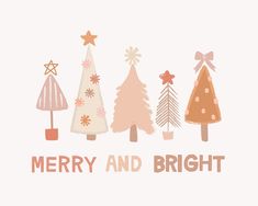 merry and bright greeting card with trees