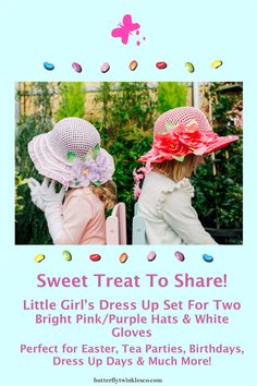 Invite a friend to join your little girl's Easter fun by getting this Sophia dress up accessory set!  The set features two colorful sunhats in the Spring colors of bright pink/purple and two pairs of polyester soft long white gloves.  Perfect for birthdays, tea parties, dress up days, gifts  or anything you can think of! Dress Up Days, Sophia Dress, Purple Hats, Girls Dress Up