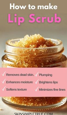 diy exfoliating lip sugar scrub recipe homemade Simple Sugar Scrub Recipe, Lip Scrub With Honey, Simple Sugar Scrub, Glowing Lips, Lip Sugar Scrub, Vanilla Sugar Scrub, Natural Deodorant Recipe, Diy Natural Deodorant, Honey Sugar Scrub