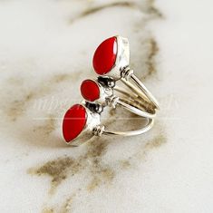 Coral silver ring Coral Ring, Handmade Ring, Three Stone Ring, 925 Silver Ring, Statement Ring, Gemstone Ring, Boho Ring, Orangish Red Ring Handmade Ring, FREE SHIPPING AND USPS TRACKED PARCELS WORLDWIDE. Our products are totally handmade and made with high quality gemstones and 925 solid sterling silver If you believe in buying top quality products for yourself and for your family and friends, TARA is the place where you want to be There are unique pieces, handcrafted to perfection with brillia Red Stackable Open Rings For Anniversary, Handmade Red Sterling Silver Rings, Adjustable Red Gemstone Rings, Red Gemstone Sterling Silver Stackable Rings, Adjustable Red Sterling Silver Stackable Rings, Red Gemstone Stackable Rings In Sterling Silver, Red Stackable Open Ring Jewelry, Red Stackable Open Ring, Red Gemstone Toe Ring