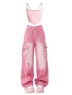 K Pop Clothing, Kpop Pink Outfits Ideas, Cute Kpop Outfits Pink, Pink Outfits Jeans, Pink K Pop Outfits, Kpop Pink Outfit, Pink Performance Outfit, Stage Outfits Pink, Outfits Idols Kpop