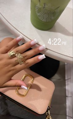 Baddie Short French Tip Nails, Cute Acyrilics Nails, Nails Square Medium Design, Gel Polish Nails Designs, C Shape Nails, Baddie Square Nails, Basic Square Nails, White On White French Tip Nails, Neutral French Tip