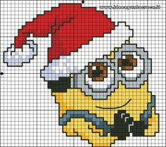 a cross stitch pattern with an image of a minion wearing a santa claus hat