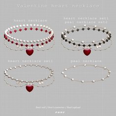 four different bracelets with hearts and pearls