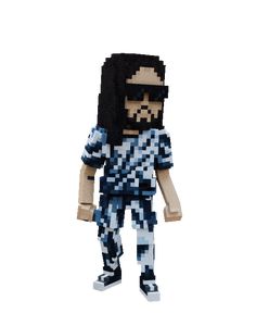 a pixellated image of a man in blue and white