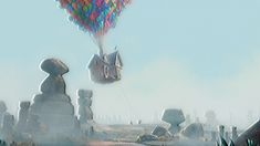 a hot air balloon flying over a graveyard