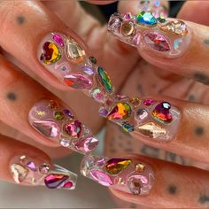 Pink Flower Nail Art, Gem Nail Designs, Nail Art Step By Step, Junk Nails, Art Step By Step, Nails Yellow, Colorful Nail, Glass Nails, Gem Nails